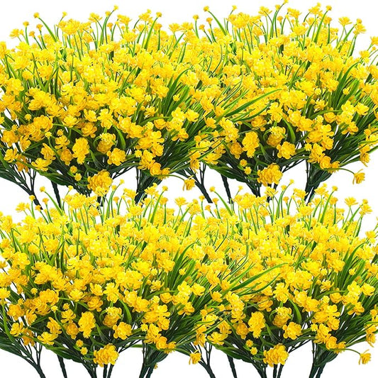 Artificial Flowers, 20 Bundles Outdoor Fake Flowers for Decoration UV Resistant Faux Plastic Plants Garden Porch Window Box Décor (Yellow)