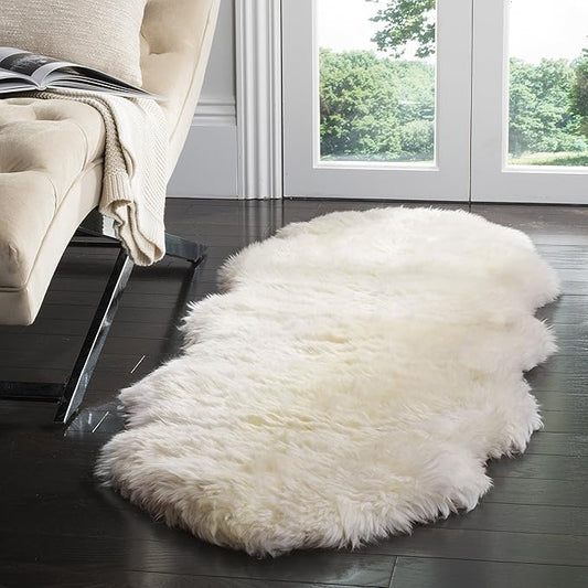 SAFAVIEH Sheep Skin Collection Runner Rug - 2' x 9', Natural & White, Handmade Rustic Glam Genuine Pelt, 3.4-inch Thick Ideal for High Traffic Areas in Living Room, Bedroom (SHS211A)