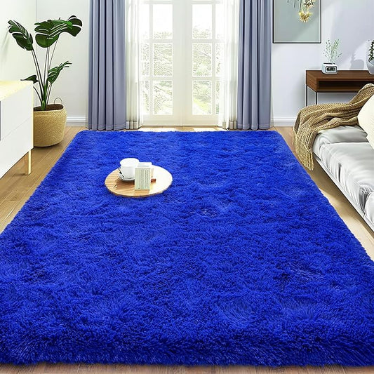 Super Fluffy Rug for Bedroom, 4x6 Shag Fuzzy Area Rug for Living Room Bedroom, Plush Soft Carpet for Girls Boys Kids, Non Slip Throw Rugs for Dorm, Modern Home Decor Aesthetic, Royal Blue