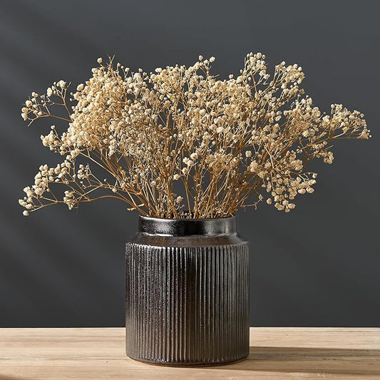 SIDUCAL Ceramic Vintage Rustic Terracotta Vase, 6.77 Inch Farmhouse Decorative Pottery Vase Wide-Mouth Vases for Home Decor, Living Room, Bookshelf, Bedroom, Bathroom, Kitchen, Metallic Glaze Black