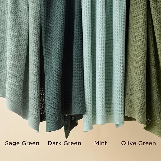 Bedsure Gentlesoft 100% Cotton Blanket Queen Size for Bed - Breathable and Soft, Thick Cozy Waffle Weave Christmas Blanket Gift for Women, Olive Green, 90x90 Inches