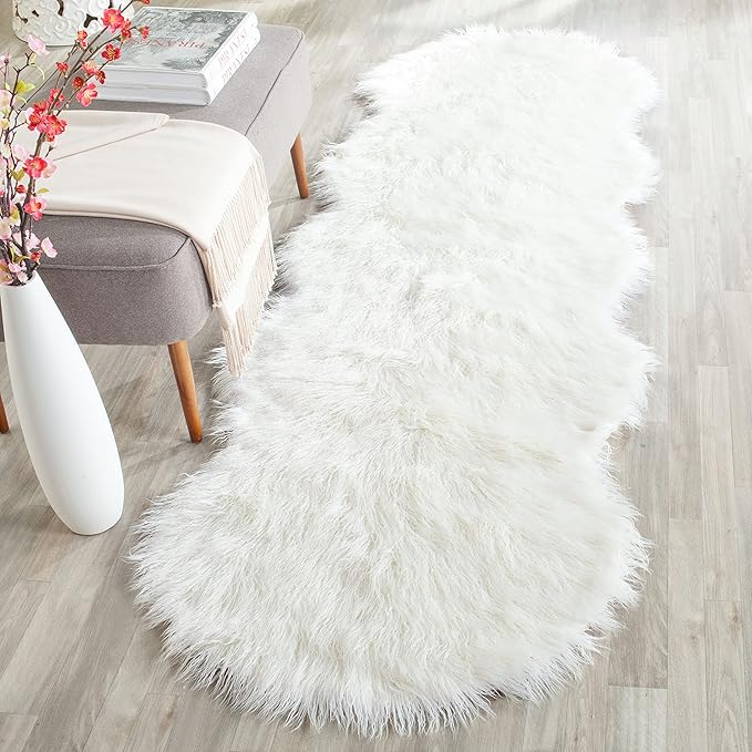 SAFAVIEH Faux Sheep Skin Collection Runner Rug - 2'6" x 6', Ivory, Silken Glam Design, Non-Shedding & Easy Care, 2.35-inch Thick Ideal for High Traffic Areas in Living Room, Bedroom (FSS117A)