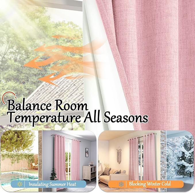 Lajode Baby Pink Linen Blackout Curtains for Nursery 40 Inch Length 2 Panels, Short Thermal Insulated Boho Total Black Out Noise Reducing Small Window Curtains for Girls Bedroom, Each 38 Inch Wide