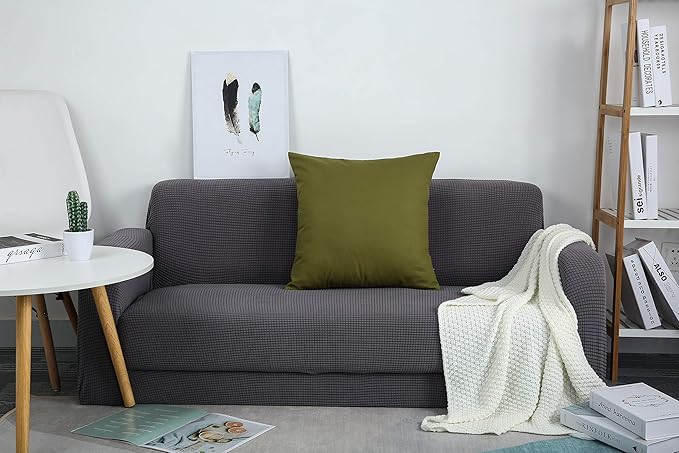 TangDepot Handmade Decorative Solid 100% Cotton Canvas Throw Pillow Covers/Pillow Shams, (14"x14", Olive Green)