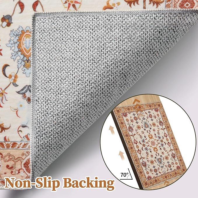Tangsoo Floral Small Rug 2x3 Washable Rug for Entryways Vintage Non-Slip Area Rugs Orange Entry Rugs Distressed Floor Carpet Soft Low Pile Door Mat for Entrance Bedroom Kitchen Foyer Decor