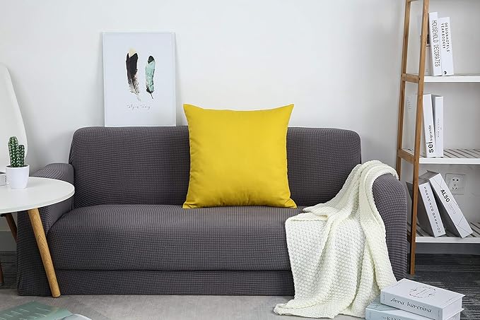TangDepot Handmade Decorative Solid 100% Cotton Canvas Throw Pillow Covers /Pillow Shams, (16"x16", Deep Yellow), 1 Count (Pack of 1)
