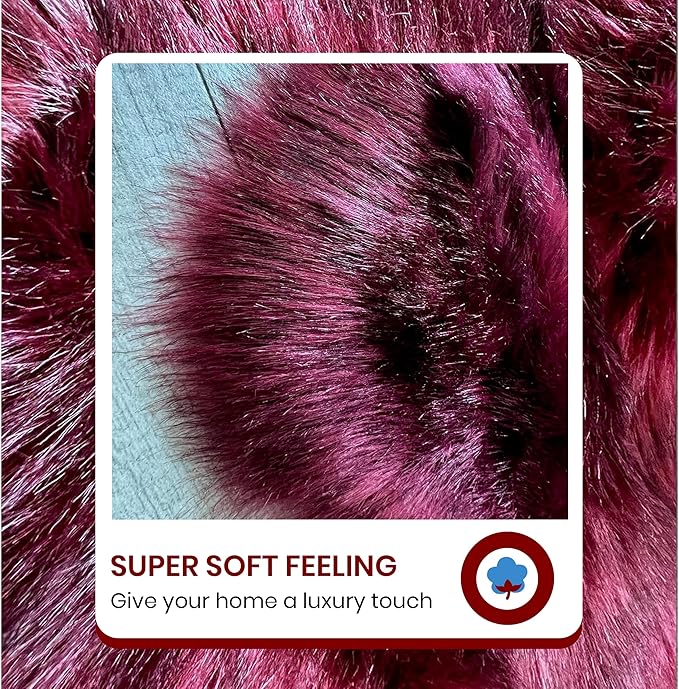 Free Shape Luxury Soft Fluffy Shag Area Rug Single 2'x3',60x90 cm - Vegan Fur Ultra Soft Indoor Carpet Nursery Rugs for Bedroom Home Decor, Burgundy