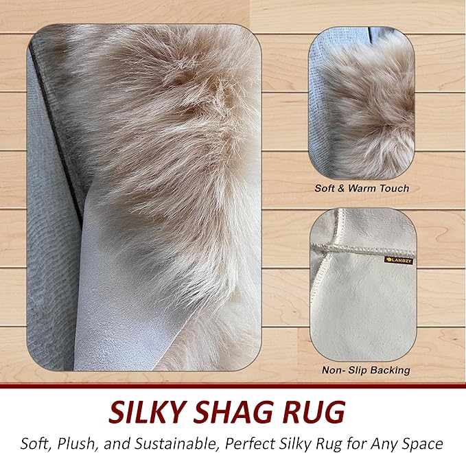 LAMBZY High Pile Super Fluffy Soft Faux Sheepskin Rug | Faux Sheepskin Rugs for Living Room Playroom Bedroom | Classic Super Soft to Touch Rug (6'x9', Beige)