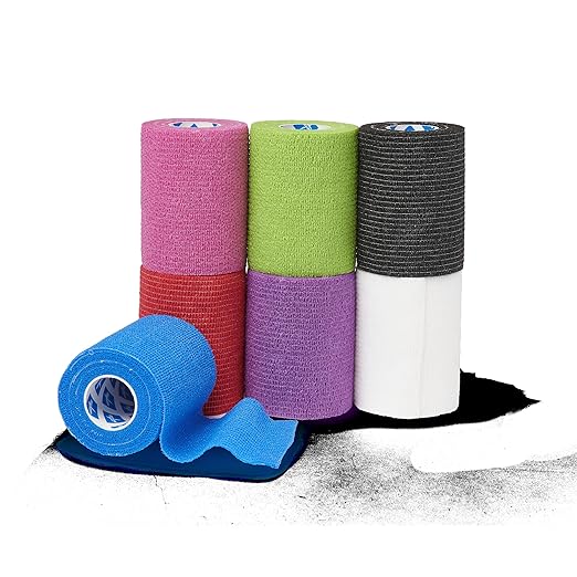 Medline Non-Sterile Self Adherent Cohesive Bandages, Color Pack (Pink, Green, Black, Red, Purple, White, Blue), 3" x 5 yds., (7.6 cm x 4.6 m), Not Made from Natural Rubber Latex, Pack of 24