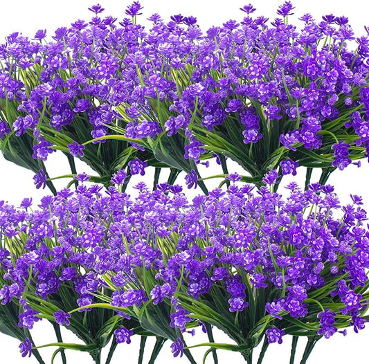Artificial Flowers, 20 Bundles Outdoor Fake Flowers for Decoration UV Resistant Faux Plastic Plants Garden Porch Window Box Décor (Blue)