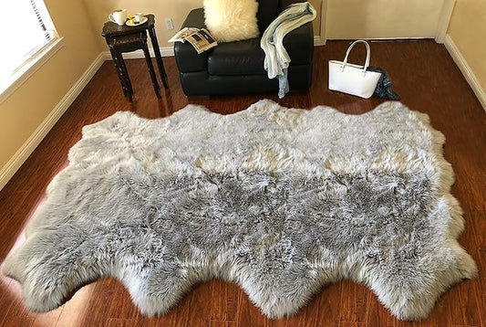 Free Shape Luxury Soft Fluffy Shag Area Rug Octo 8 Pelts 6'x8',180x240 cm - Vegan Fur Ultra Soft Indoor Carpet Nursery Rugs for Bedroom Home Decor, Grey