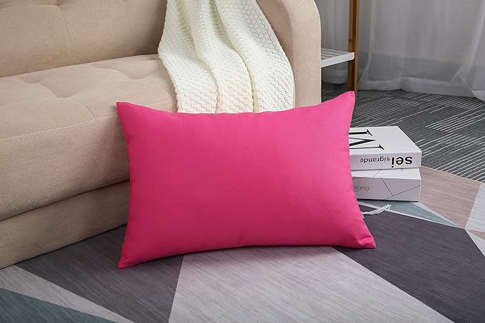 TangDepot Handmade Decorative Solid 100% Cotton Canvas Throw Pillow Covers/Pillow Shams, (12" x20" , Hot Pink, 1 Count (Pack of 1))