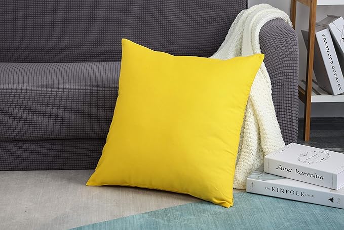 TangDepot Handmade Decorative Solid 100% Cotton Canvas Throw Pillow Covers/Pillow Shams, (18"x18", Yellow)