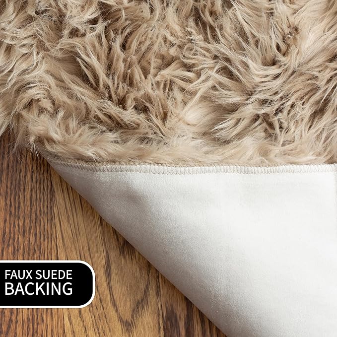 Super Area Rugs Ultra Soft & Fluffy Faux Sheepskin Rug, Light Brown 5 x 7 Feet Carpet for Bedroom Living Room