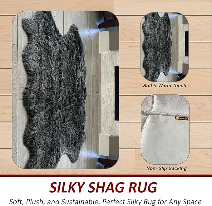 Free Shape Luxury Soft Fluffy Shag Area Rug Single 2'x3',60x90 cm - Vegan Fur Ultra Soft Indoor Carpet Nursery Rugs for Bedroom Home Decor, Black with White Tips