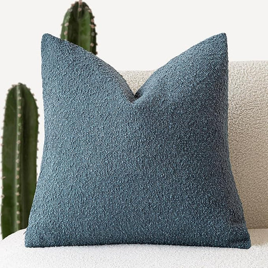 Foindtower Decorative Textured Boucle Throw Pillow Covers Accent Solid Pillow Cases Neutral Soft Cozy Couch Cushion Case for Chair Sofa Bedroom Living Room Home Decor 26 x 26 Inch,Blue