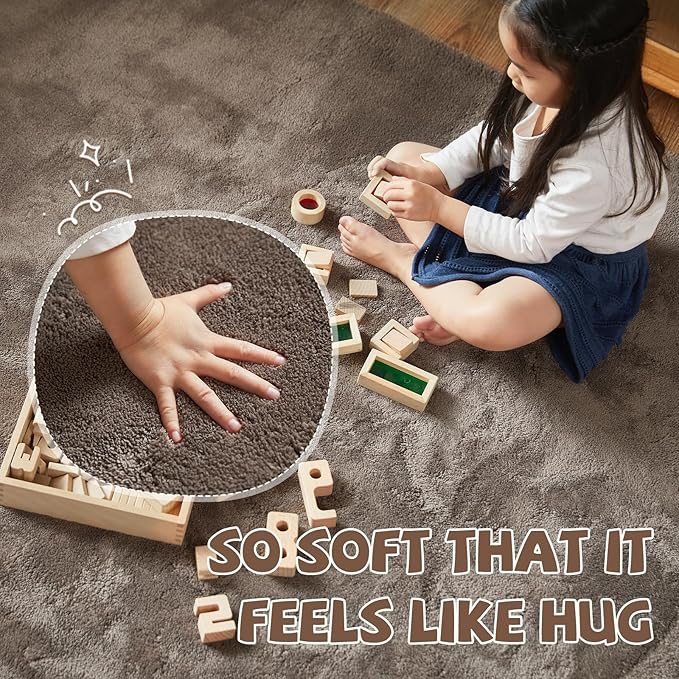 jinchan Solid Plush Runner Rug 2x5 Performance Shaggy Washable Hallway Rug Soft Modern Faux Wool Cozy Non Slip Carpet for Bedroom Laundry Room Living Room Kids Nursery Brown