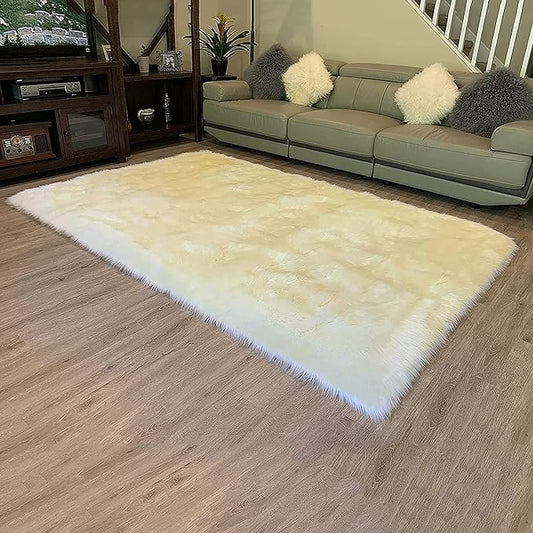 LAMBZY High Pile Super Soft Faux Sheepskin Rug (5'x8', Cream)