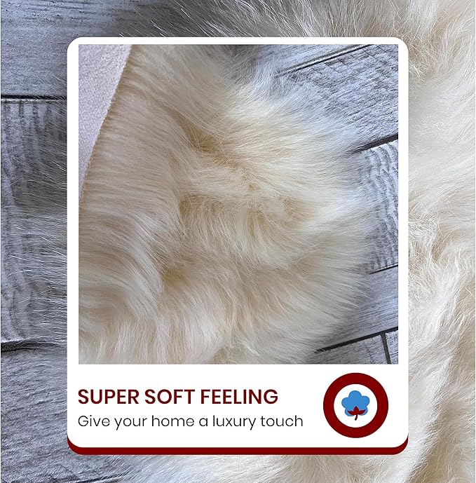 LAMBZY Faux Sheepskin Super Soft Hypoallergenic Silky Shag Rug for Living Room, Kids Room, Sofa (Double Side by Side 3'x4, Cream)