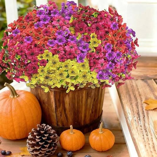 Artificial Fall Flowers for Outdoors, Artificial mums for Outdoors UV Resistant and fadeproof,Faux mums for Outdoor planters for Porch Patio Garden Planter Box Home Outdoor Decor(10pcs)