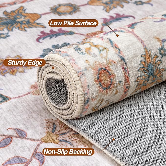 Tangsoo Runner Rug Hallway 2x6 Washable Carpet Runner Boho Vintage Floral Distressed Print Non Slip Soft Low-Pile Indoor Rug for Kitchen, Entryway, Bedroom, Laundry, Hallway Runner