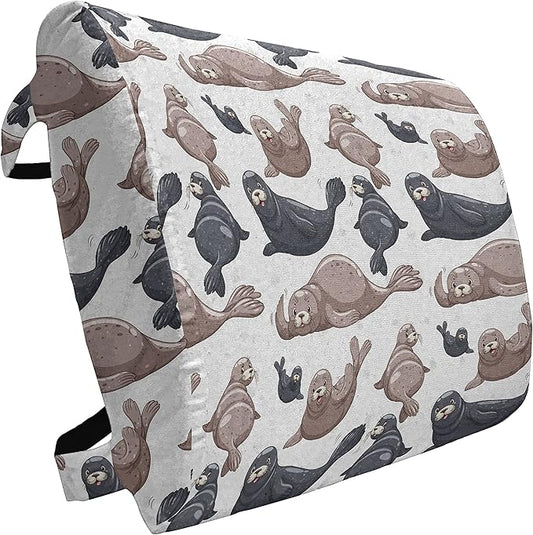 Ambesonne Sea Animals Lumbar Back Support Pillow, Seals Illustration Sea Lion Exotic Tropical Comic Graphic Wild Ocean, High Density Foam for Office Chairs Car Seats, 14" x 13", Cadet Blue Mauve