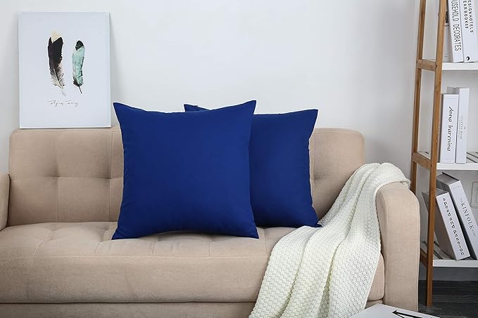 TangDepot Cotton Solid Throw Pillow Covers, 24" x 24" , Royal Blue, 1 Count (Pack of 1)
