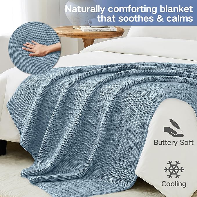 Guohaoi Knitted Weighted Blanket for Adults (Haze Blue 60"x80" 20lbs) No Beads Cooling Throw Blanket for Hot Sleepers, Home Decor Breathable Chunky Knit Heavy Blanket Use on Queen/King Size Bed
