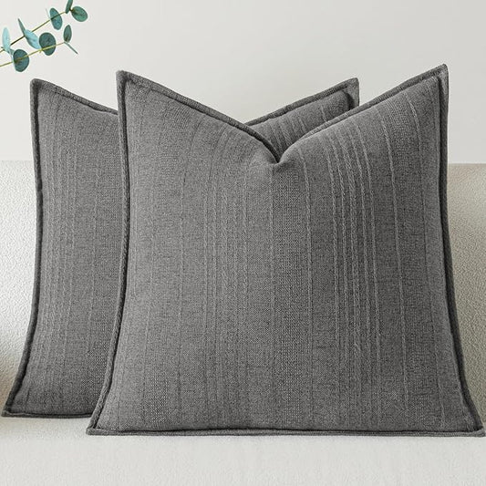 a moment Linen Pillow Covers Set of 2,Boho Farmhouse Throw Pillowcases Neutral Textured Decorative Covers for Couch Sofa,Soft Linen Blend Accent Case Cushion Living Room Home Decor 20"x20"Rustic Gray