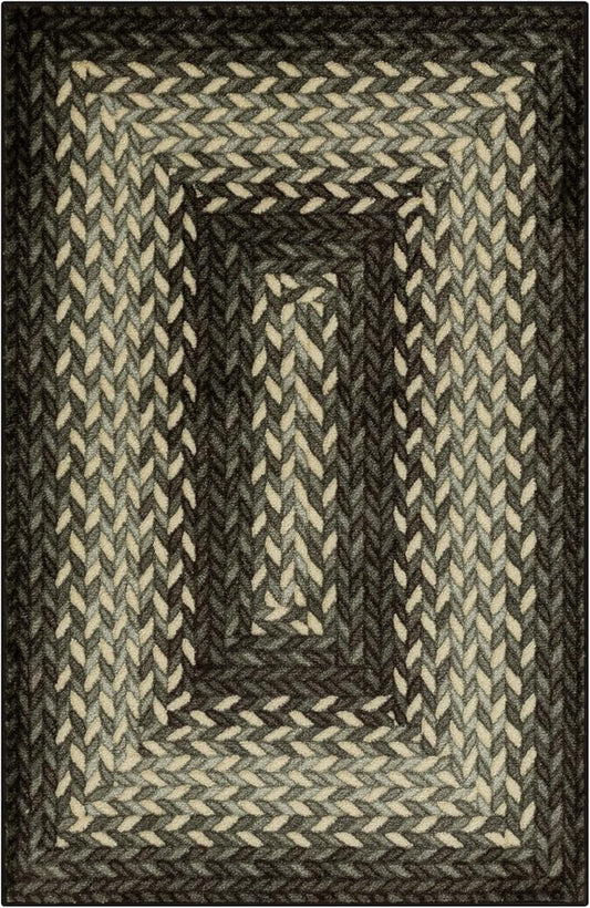 Maples Rugs Marion Bohemian Braided Design Print Area Rug – Made in USA – Washable, Non Slip Indoor Carpet for Entryway, Foyer, Kitchen, and Bathroom, 46" x 30", Black