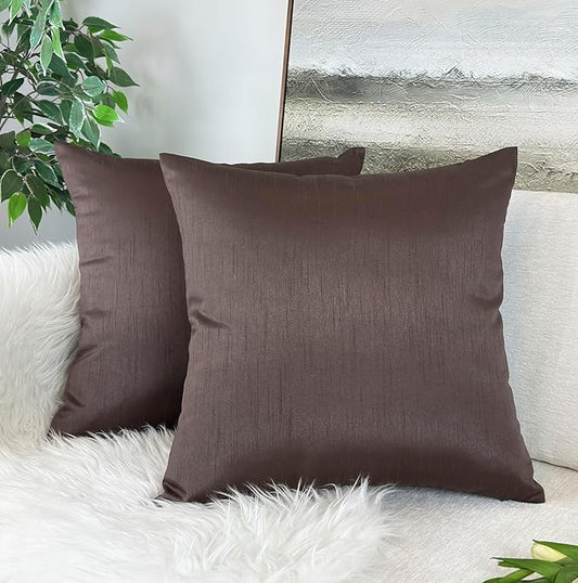 Aiking Home Collection 26x26 Inches Faux Silk Square European Shams, Zipper Closure, Brown (Set of 2)