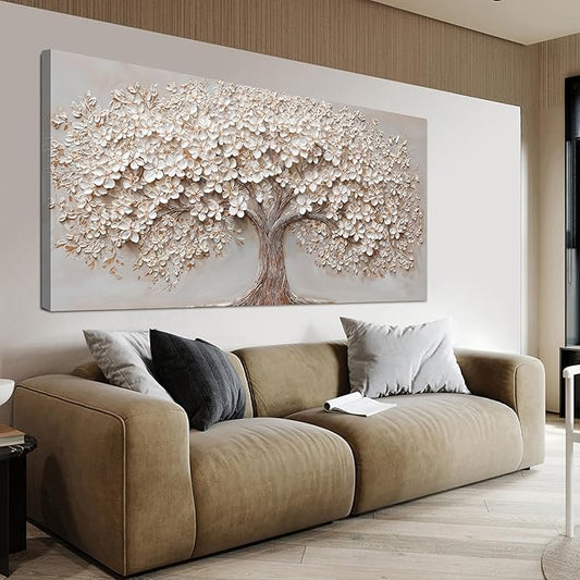 Canvas Wall Art Decor Oversized Wall Art Pictures for Living Room Large Tree of Life Wall Art Decor Canvas Art Wall Decor Modern White Wall Art Prints Artwork for Walls Bedroom Office Decor 35" X 70"