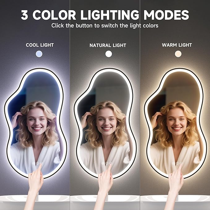 Hasipu Irregular Bathroom Mirror with Lights - 24"x35" LED Asymmetrical Wall Mirror, Abstract Modern Lighted Vanity Mirror for Wall, Anit-Fog, Dimmable, Memory, Vertical/Horizontal (Black