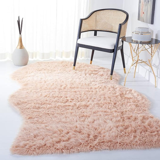 SAFAVIEH Faux Sheep Skin Collection Area Rug - 5' x 7', Light Pink, Silken Glam Design, Non-Shedding & Easy Care, 2.35-inch Thick Ideal for High Traffic Areas in Living Room, Bedroom (FSS115U)