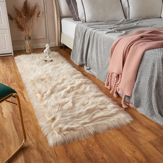 EasyJoy Ultra Soft Fluffy Rugs Faux Fur Rug Chair Cover Seat Pad Fuzzy Area Rug (Beige, 2x6 ft Rectangle)