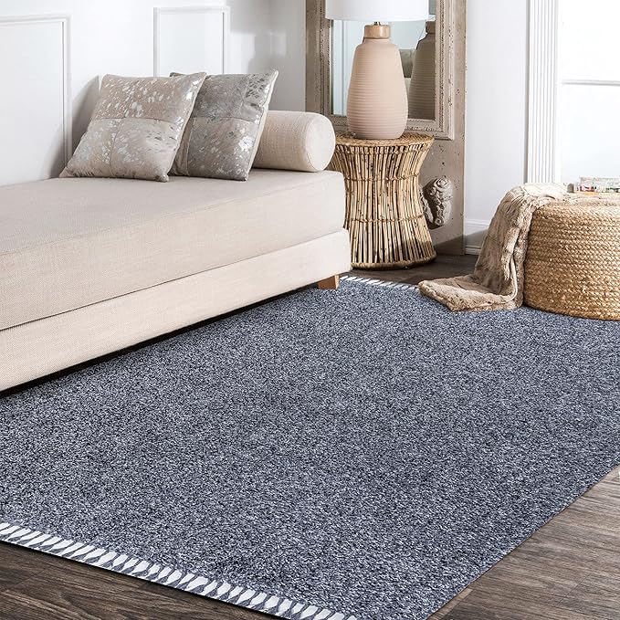 JONATHAN Y Mercer Shag Plush Tassel Denim Blue Indoor Area Rug, 4x6, Contemporary, Modern, Easy-Cleaning for Living Room, Bedroom, Kitchen, Pet Friendly, Non-Shedding (MCR100C-4)