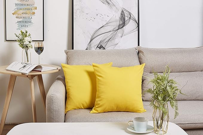 TangDepot Handmade Decorative Solid 100% Cotton Canvas Throw Pillow Covers/Pillow Shams, (20"x20", Yellow)