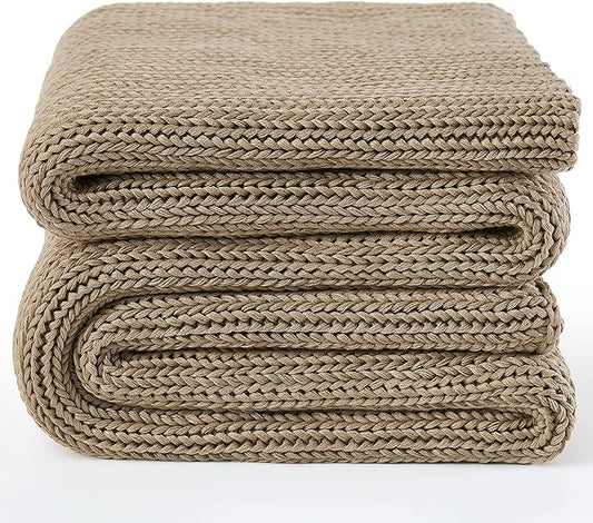Guohaoi Knitted Weighted Blanket for Adults (Beige 48"x72" 12lbs) No Beads Cooling Throw Blanket for Hot Sleepers, Home Decor Breathable Chunky Knit Heavy Blanket Use on Full Size Bed