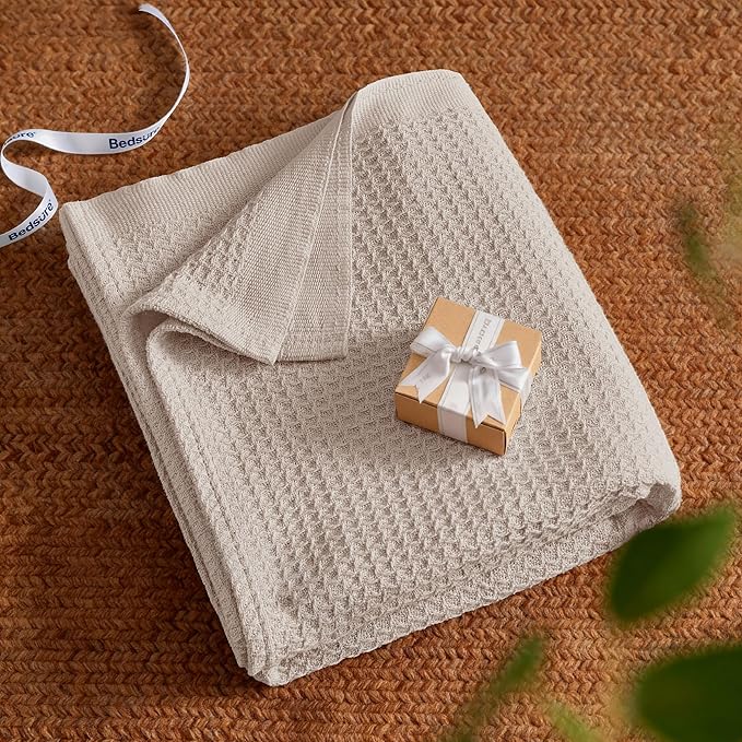 Bedsure Gentlesoft 100% Cotton Blanket Twin XL Size for College Dorm - Breathable and Soft, Waffle Weave Twin Blanket for Summer, Dorm Room Essentials, Begie, 66x90 inches