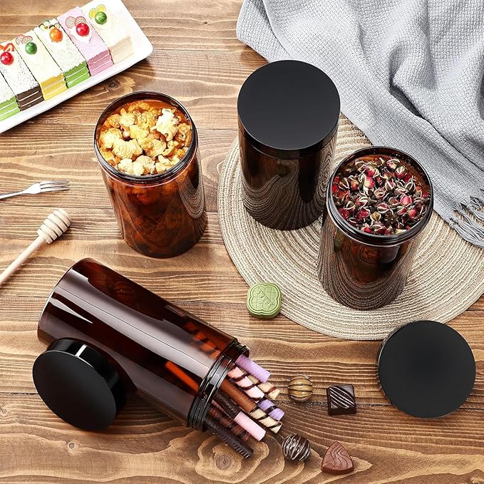 SATINIOR 12 Pack 32 oz Plastic Container Jars with Lids Round Clear Travel Cosmetic Container Jars for Toiletries, Lotion, Cream, Ointments, Makeup, Rhinestone, Samples, Kitchen Storage(Amber)