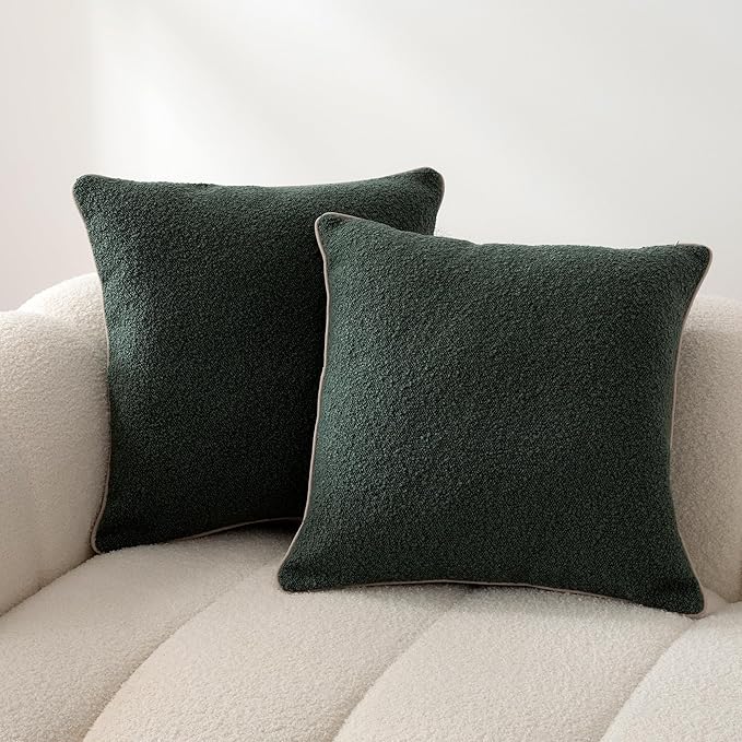 Amazon Basics Boucle Throw Pillow Covers for Couch, Living Room, Home Decor with Hidden Zipper, Green, 24×24in, Pack of 2