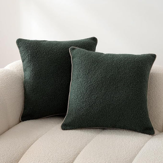 Amazon Basics Boucle Throw Pillow Covers for Couch, Living Room, Home Decor with Hidden Zipper, Green, 16×16in, Pack of 2