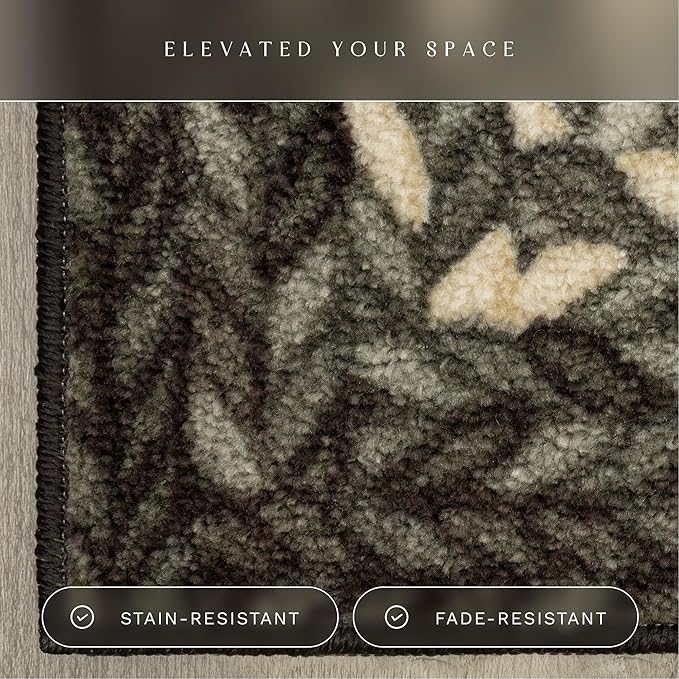 Maples Rugs Marion Bohemian Braided Design Print Area Rug – Made in USA – Washable, Non Slip Indoor Carpet for Entryway, Foyer, Kitchen, and Bathroom, 34" x 20", Black