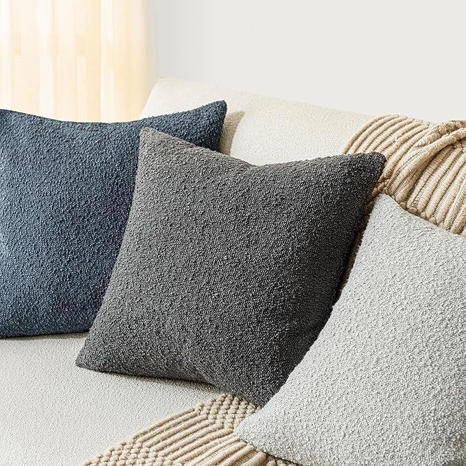 Foindtower Textured Boucle Throw Pillow Covers Accent Solid Pillow Cases Cozy Soft Decorative Couch Cushion Case for Chair Sofa Bedroom Living Room Home Decor, 20 x 20 Inch,Dark Grey