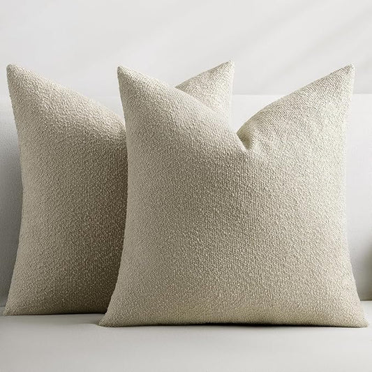 Throw Pillow Covers 22 x 22 Inch Set of 2, Beige Decorative Accent Solid Boucle Textured Pillow Cover, Cozy Neutral Cushion Pillow Cases for Living Room, Sofa, Chair, Bedroom, Home Decor