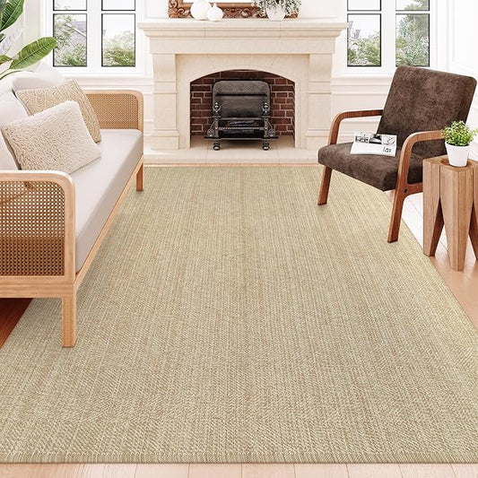 Collive Boho Rugs for Living Room 6x9 Tan, Washable Large Area Rug Braided Woven Cotton Bedrom Rug, Modern Floor Carpet Door Rugs for Nursery Room Office, Outdoor Rug for Patio Balcony Courtyard Decor