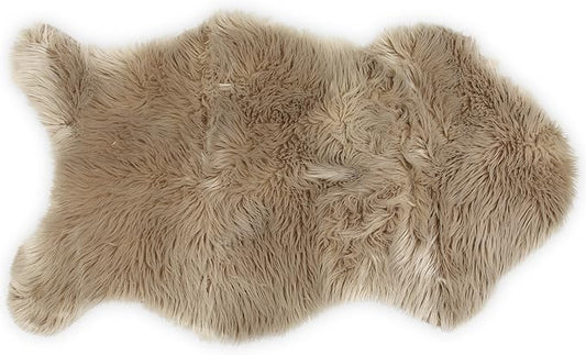 Nouvelle Legende Faux Fur Sheepskin Rug Single, Soft, Plush, Premium High-Pile Accent Rug for Bedrooms, Hallways & Living Spaces, Warm & Cozy, Faux Leather Backing, Easy Care, 23" x 40", Brown