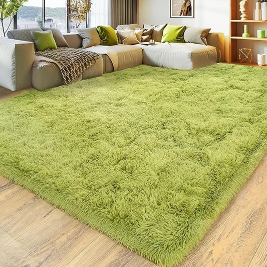 8x10 Large Area Rugs for Living Room, Ultra Fluffy Shag Rug for Bedroom, Modern Plush Soft Carpet for Girls Boys Kids Room Dorm Fuzzy Non Slip Rug for Home Decor Aesthetic, Green
