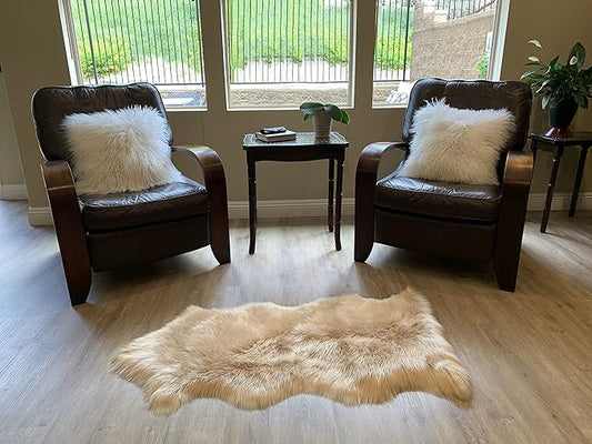 LAMBZY Faux Sheepskin Super Soft Hypoallergenic Silky Shag Rug for Living Room, Kids Room, Sofa (Single and a Half 2'x4'6", Beige)