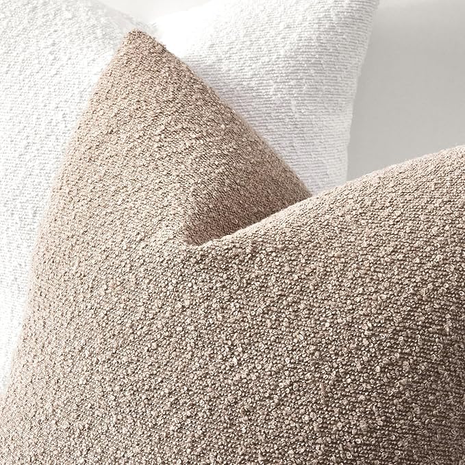 Boucle Decorative Throw Pillow Covers for Couch Set of 2, 18x18 inches, Oatmeal